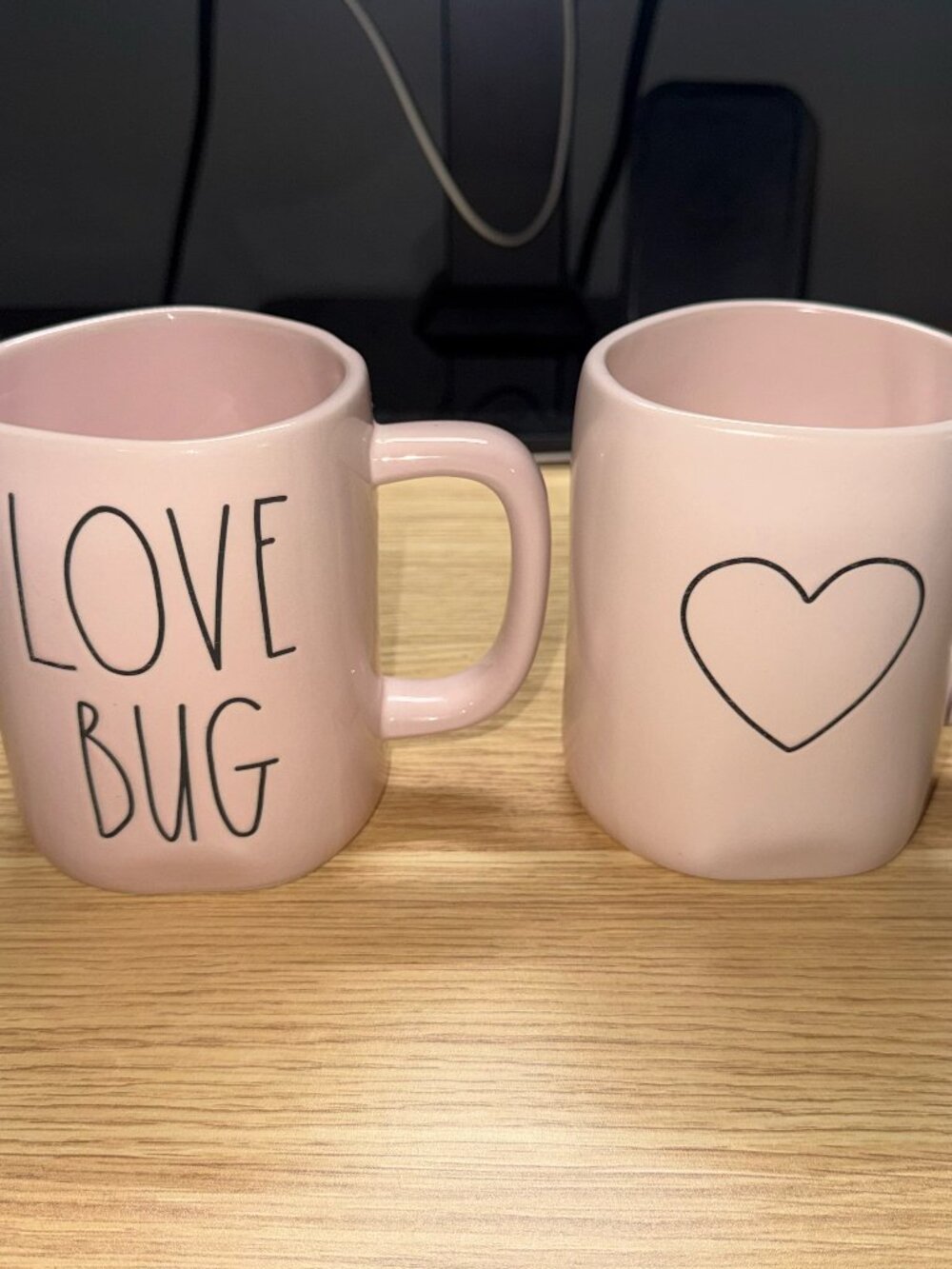 Rae Dunn Ceramic Mug Set "Love Bug" & Heart - Pink - Used